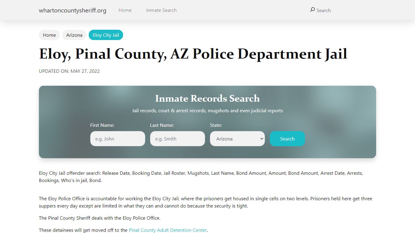 Eloy, AZ City Jail Inmates, Arrests
